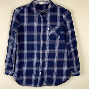 Levi's Blue and White Plaid Button Up Shirt Size Medium